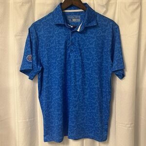 Barstool Sports Performance Polo Men's Small Blue Dad All Over Print Stretch EC